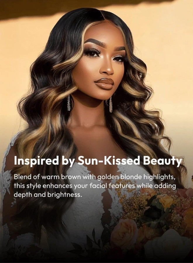 UNICE Bye Bye Knots Glueless Wig 7x5 Pre Cut Lace Front Wigs Butterscotch Highlights Brown Loose Wave Human Hair Put on and Go Wig Pre Plucked Bleached Invisible Knots 150% Density 16 Inch - Image 3